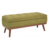 OSP Home Furnishings KAT-M17 Katheryn Storage Bench in Green Fabric with Light Espresso Legs